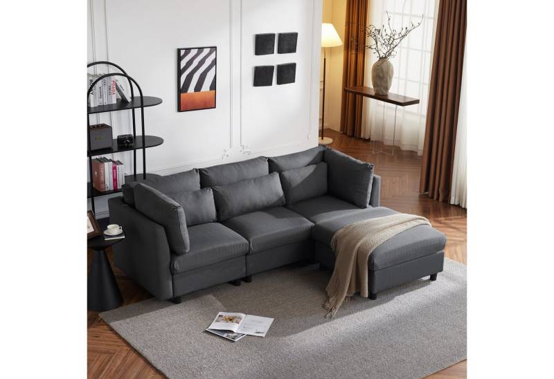 HAUSS SPOLE Ecksofa Schlafsofa Polstersofa mit Fußhocker, 5 Kissen, Hochelastischer Schwamm, Ecksofa mit Fußhocker, L-förmiges Ecksofa, Modernes Design von HAUSS SPOLE