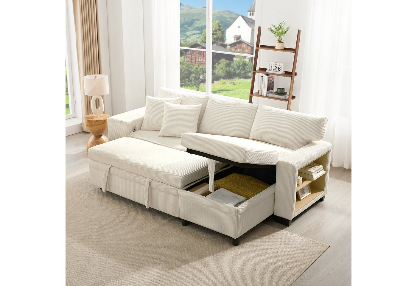HAUSS SPOLE Ecksofa mit Schlaffunktion,3-Sitzer-Wohnzimmersofa Klappsofa Ecksofa mit USB, Freizeitsofa, 3-Sitzer-Umbausofa mit Seitenablagen und Stauraum HAUSS SPOLE Ecksofa mit Schlaffunktion,3-Sitzer-Wohnzimmersofa Klappsofa Ecksofa mit USB, Freizeitsofa, 3-Sitzer-Umbausofa mit Seitenablagen und Stauraum von HAUSS SPOLE