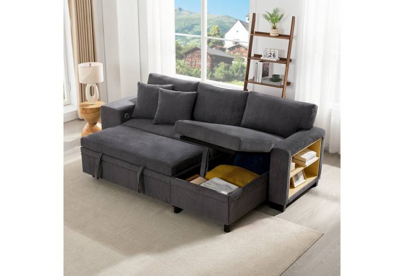 HAUSS SPOLE Ecksofa mit Schlaffunktion,3-Sitzer-Wohnzimmersofa Klappsofa Ecksofa mit USB, Freizeitsofa, 3-Sitzer-Umbausofa mit Seitenablagen und Stauraum von HAUSS SPOLE
