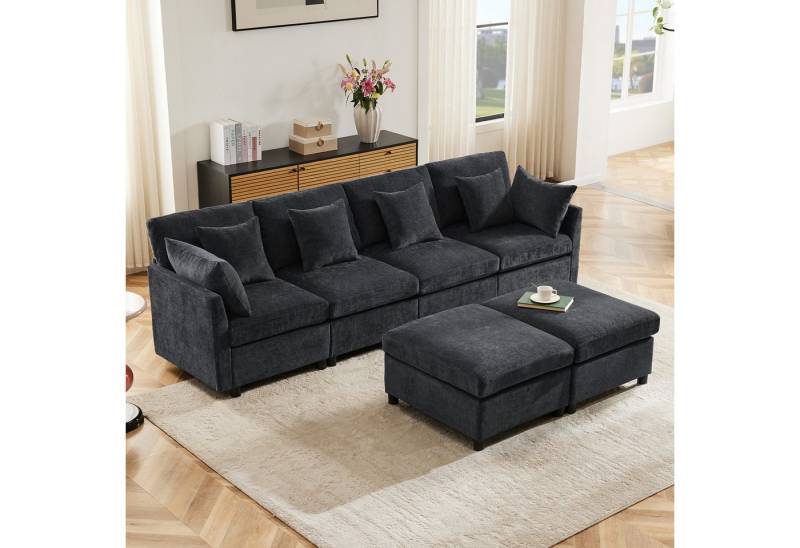 HAUSS SPOLE Ecksofa mit abnehmbarem Fußhocker U-förmiges Ecksofa für 4-6 Person,grau, Polstersofa, 4-Sitzer-Sofa, Wohnzimmersofa, mit abnehmbarem Fußhocker von HAUSS SPOLE