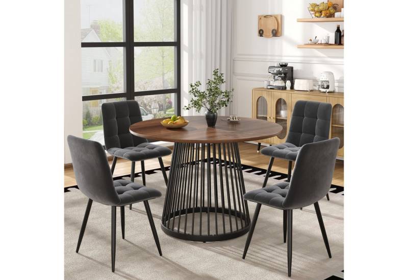 HAUSS SPOLE Essgruppe 5tlg Esstisch mit 4 Stühlen, schwarzen Metallbeinen, Samtstühle, (Stuhl:44*41*86 Esstisch:Durchmesser 80 cm, Höhe 76 cm) von HAUSS SPOLE