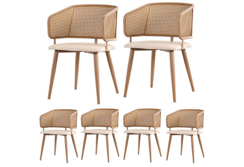 HAUSS SPOLE Essgruppe 7er Set Esstisch mit Holzmaserung, 4 Rattan Stühlen, PU Kissen, Braun, (7-tlg) von HAUSS SPOLE