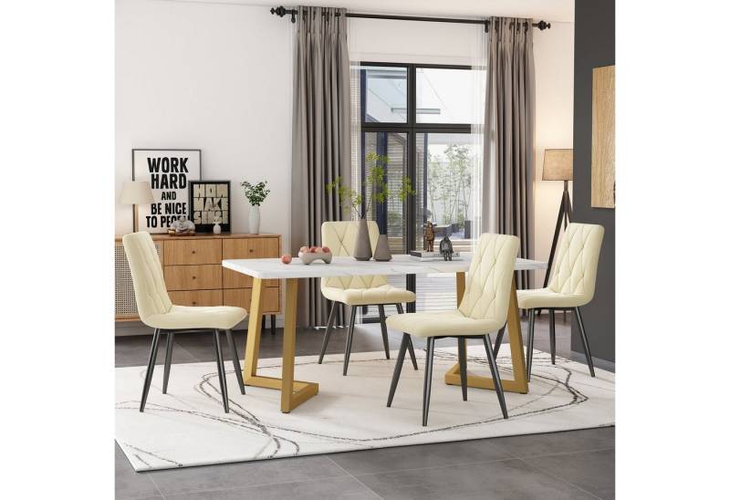 HAUSS SPOLE Essgruppe Essgruppe mit Esstisch und Stühle Küchen Esstisch Set, Esstisch 117*68*75cm mit 4er Set Samt Esszimmerstuhl HAUSS SPOLE Essgruppe Essgruppe mit Esstisch und Stühle Küchen Esstisch Set, Esstisch 117*68*75cm mit 4er Set Samt Esszimmerstuhl von HAUSS SPOLE