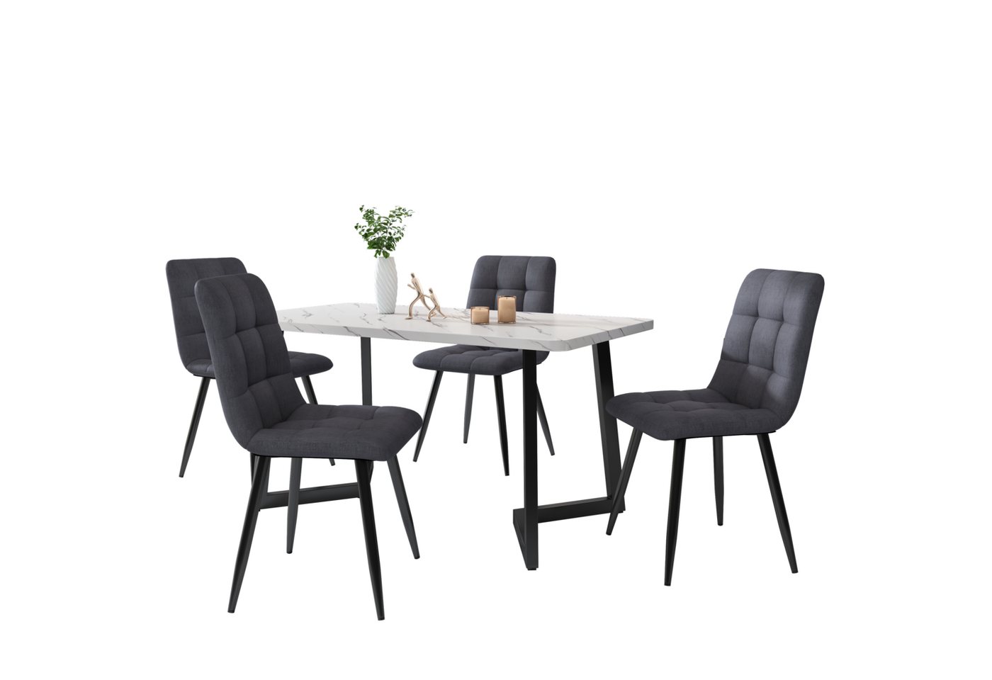 HAUSS SPOLE Essgruppe Esszimmerstuhl 4er Set Polsterstuhl Stuhl, (Vor Kratzern schützende Bodenschoner, 4-tlg., Sitzfläche aus Leinen Gestell aus Metall Nur Stühle, kein Tisch), Stuhl mit Rückenlehne von HAUSS SPOLE