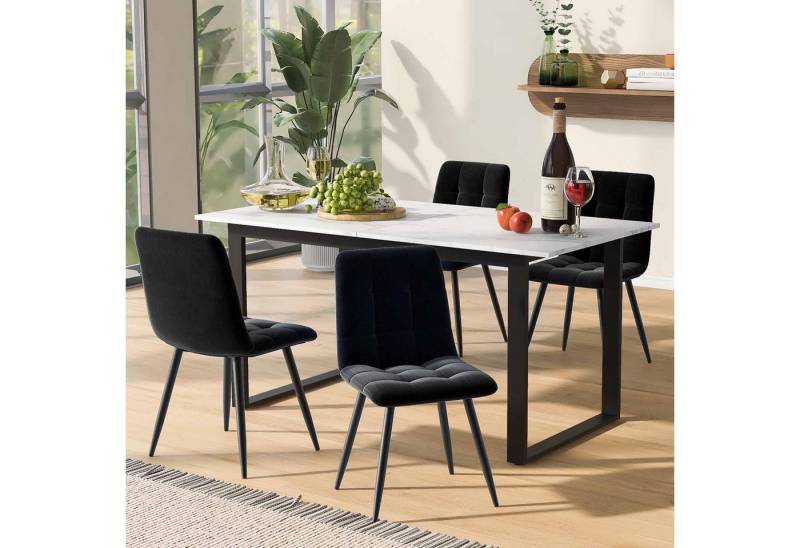 HAUSS SPOLE Esstisch 140/180x80x75cm Teleskoptisch, Beine aus Metall, MDF Tischplatte,Weiß (Teleskoptisch aus MDF in Marmoroptik, Metallgestell, ausziehbar, 140/180x80x75 cm - flexibler Esstisch für Heim & Büro, Tragfähigkeit 60kg, stabile Konstruktion, für Gruppen & Familien, 1-St., Tischplatte Mit Marmormustern), Doppelnutzung für Heim & Büro,140/180x80x75cm von HAUSS SPOLE