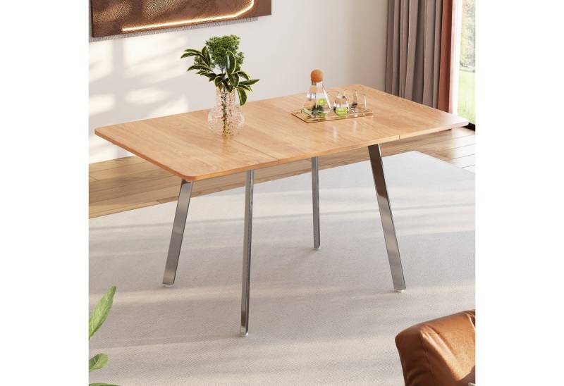 HAUSS SPOLE Esstisch 140x80cm moderner Esstisch mit silber verschromt Beine, Natur (Rechteckig Küchentisch, 1-St., 140 x 80 cm), moderner minimalistischer Stil, geeignet für 4-6 Personen von HAUSS SPOLE
