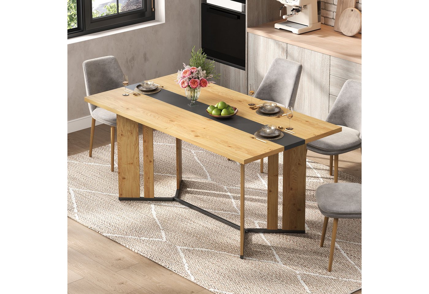 HAUSS SPOLE Esstisch 150×80cm Küchentisch Eichenmaserung mit rutschfesten Füßen von HAUSS SPOLE