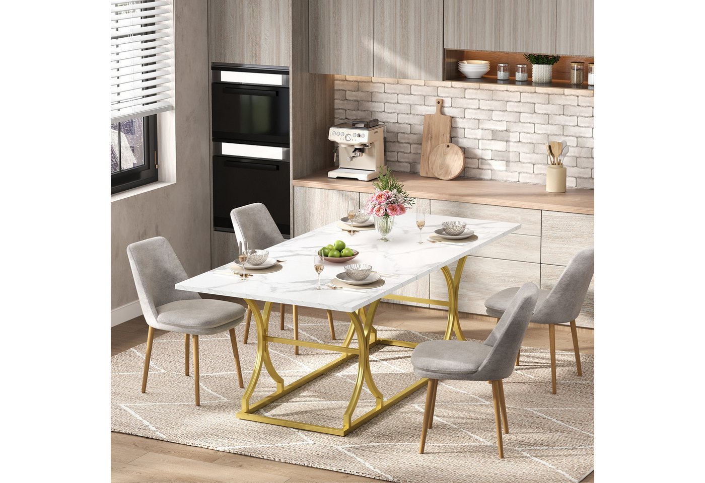 HAUSS SPOLE Esstisch 200×80cm Küchentisch in Marmoroptik 2,5cm dicke Tischplatte von HAUSS SPOLE