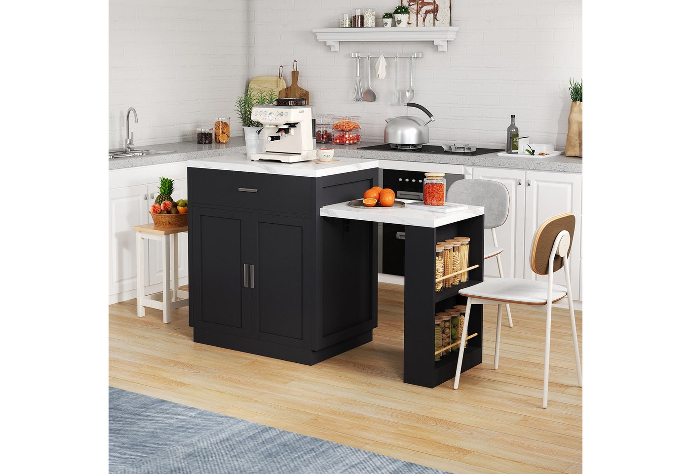 HAUSS SPOLE Esstisch Buffetschrank Kücheninsel mit ausziehbarem Esstisch & Steckdose (mit ausziehbarem Esstisch für 4–6 Personen, zweifarbiger Küchentisch mit Steckdosenleiste und USB-Anschluss, Stauraum mit Schubladen und offenen Regalen., L 211x W 55 x H 89.5cm) HAUSS SPOLE Esstisch Buffetschrank Kücheninsel mit ausziehbarem Esstisch & Steckdose (mit ausziehbarem Esstisch für 4–6 Personen, zweifarbiger Küchentisch mit Steckdosenleiste und USB-Anschluss, Stauraum mit Schubladen und offenen Regalen., L 211x W 55 x H 89.5cm) von HAUSS SPOLE