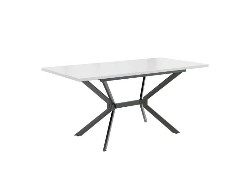 HAUSS SPOLE Esstisch Erweiterbarer 120/160x80cm, Tischbeine aus schwarzem Metall, Weiß (Rechteckiger Arbeitstisch mit Metallbeine, 1-St., verstellbar Tischplatte 120-160cm), geeignet für 4-6 Personen von HAUSS SPOLE