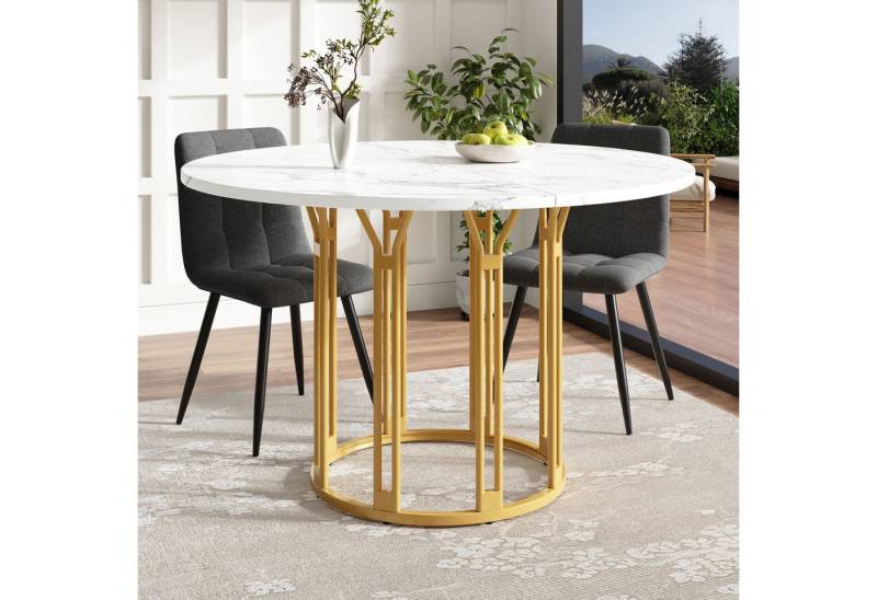 HAUSS SPOLE Esstisch Runder Küchentisch Esstisch mit Metallbein Tischplatte aus MDF Gold (Runder Esstisch 100 cm mit Marmormuster, Gold/Schwarz, Metallbeine, Verstellbare Füße) von HAUSS SPOLE
