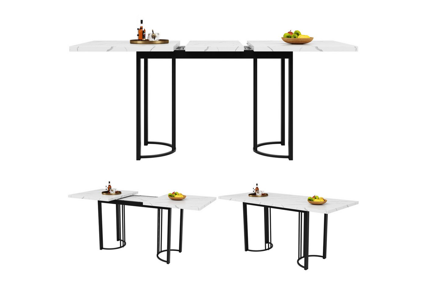 HAUSS SPOLE Esstisch Teleskoptisch 140-179.5×80cm, Gestell aus Metall für Esszimmer Weiß (Platzsparender Esstisch mit Teleskopfunktion, Erweiterbar von 140 cm auf 179,5 cm, Robustes Metallgestell, Modernes Design für Esszimmer und Wohnzimmer, Weiß/Schwarz, Für 6-8 Personen, 1-St., Tischplatte Mit Marmormustern), Doppelnutzung für Heim & Büro,140-179.5×80cm von HAUSS SPOLE