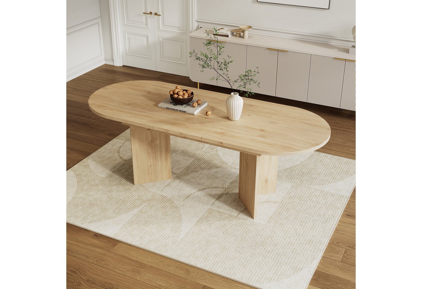 HAUSS SPOLE Esstisch aus MDF,Küchentisch Wohnzimmertisch mit abgerundeten Ecken,Eiche (Küchentisch, 1-St., Ausziehbarer, 120/160 * 80 cm), mit abgerundeten Ecken, verdickte Tischplatte von HAUSS SPOLE