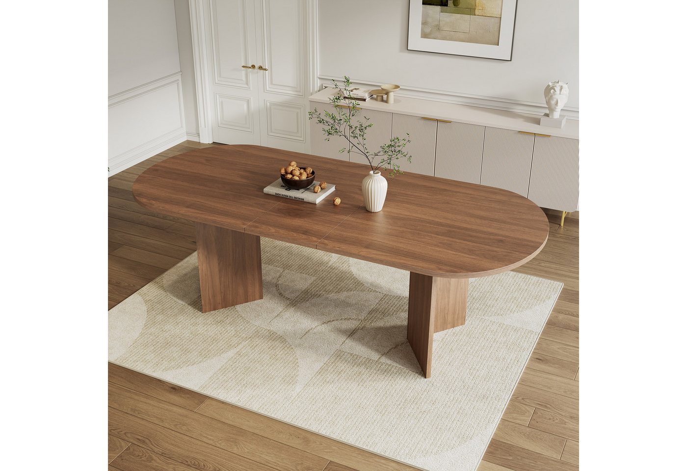 HAUSS SPOLE Esstisch aus MDF,Küchentisch Wohnzimmertisch mit abgerundeten Ecken,Walnuss (Küchentisch, 1-St., Ausziehbarer Esstisch 160/200 * 90 cm), mit abgerundeten Ecken, verdickte Tischplatte von HAUSS SPOLE