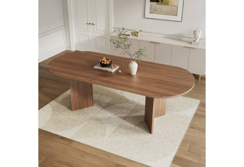 HAUSS SPOLE Esstisch aus MDF,Küchentisch Wohnzimmertisch mit abgerundeten Ecken,Walnuss (Küchentisch, 1-St., Ausziehbarer Esstisch 160/200 * 90 cm), mit abgerundeten Ecken, verdickte Tischplatte von HAUSS SPOLE