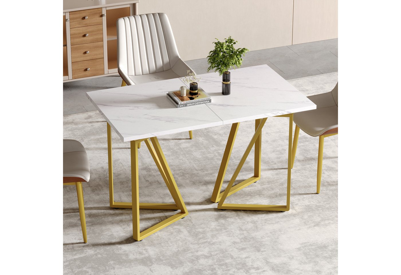 HAUSS SPOLE Esstisch ausziehbar 160cm Küchentisch mit verstellbaren Fußpolstern&Marmoroptik (160 × 73 × 74 cm), mit verstellbaren Fußpolstern von HAUSS SPOLE