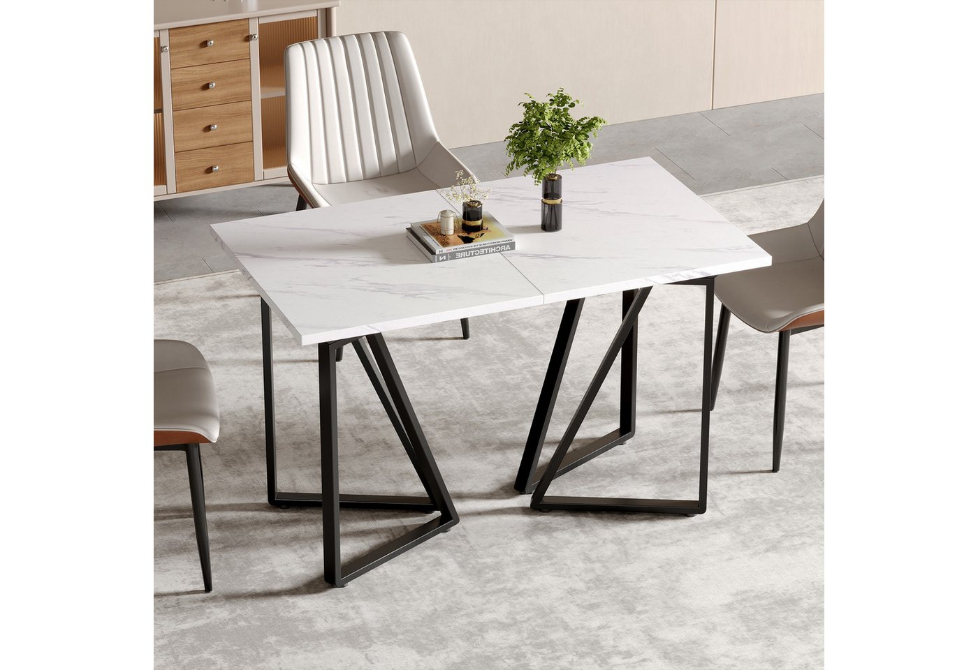 HAUSS SPOLE Esstisch ausziehbar 160cm Küchentisch mit verstellbaren Fußpolstern&Marmoroptik (160 × 73 × 74 cm), mit verstellbaren Fußpolstern von HAUSS SPOLE