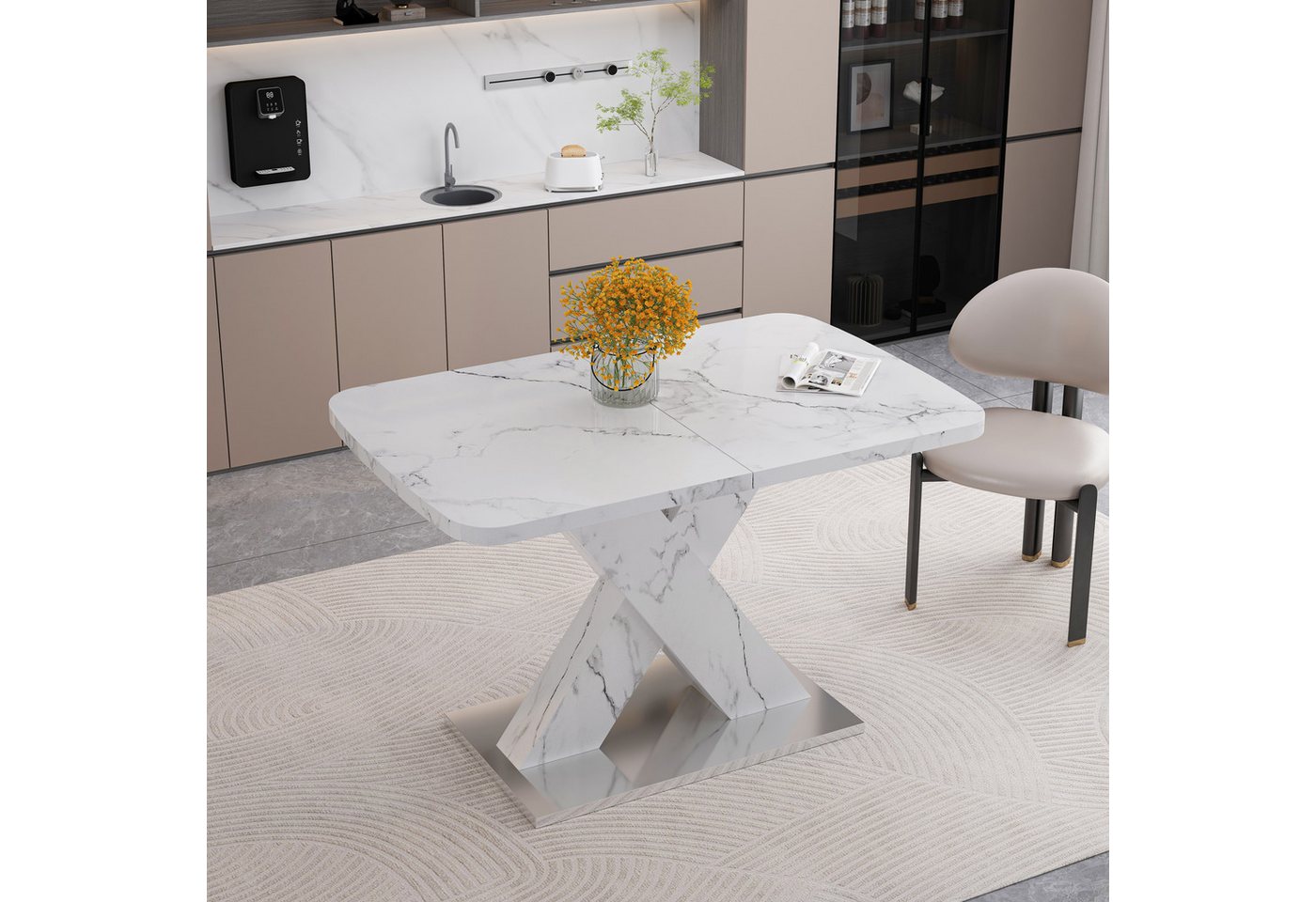 HAUSS SPOLE Esstisch ausziehbar Küchentisch Marmoroptik X-förmige 120CM-160CM von HAUSS SPOLE
