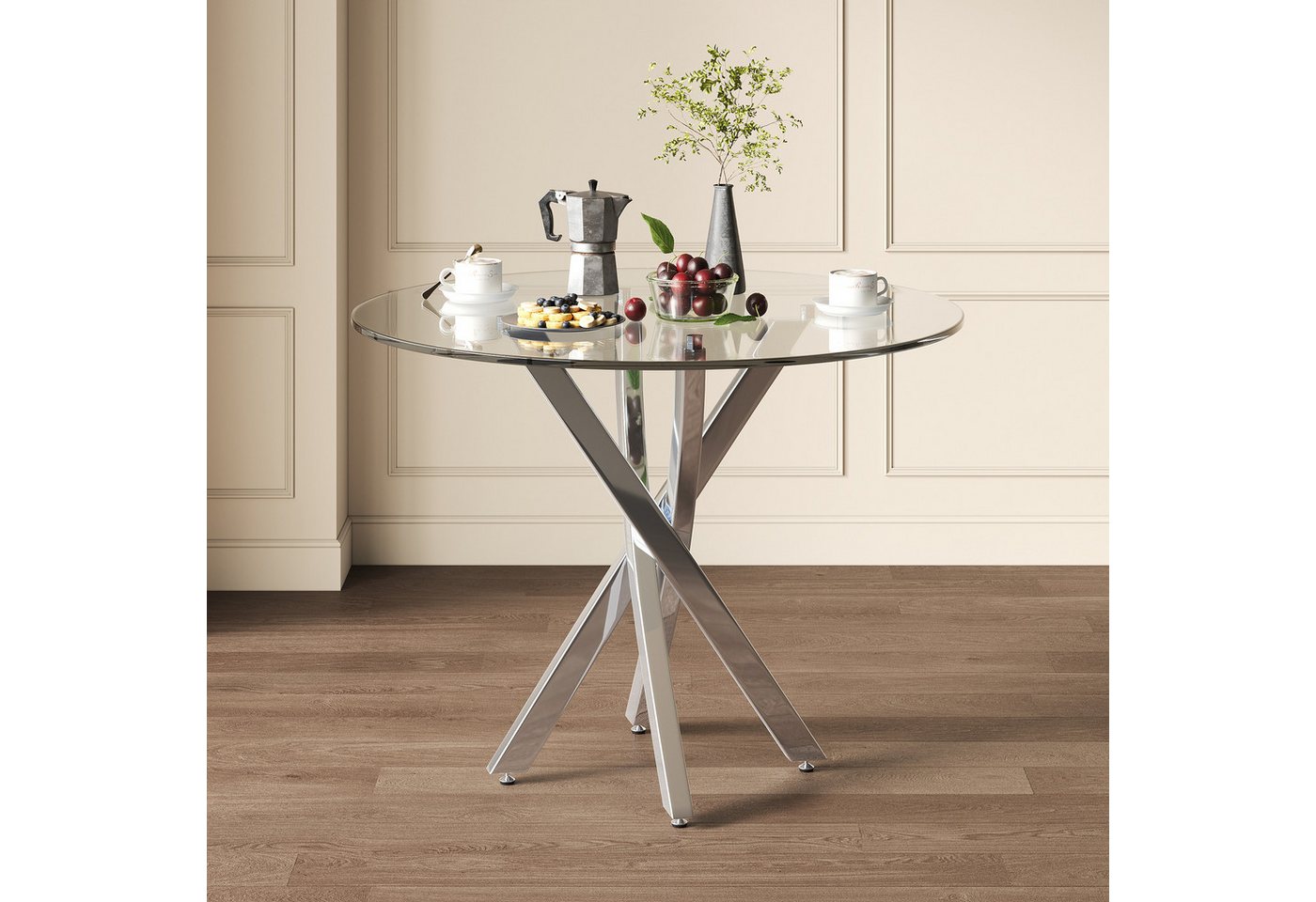 HAUSS SPOLE Esstisch mit Glasplatte,Sofatisch Wohnzimmertisch mit Galvanisierte Metallbeine (Küchentisch, 1-St., 80*80*75 cm), Tischplatte aus gehärtetem Glas von HAUSS SPOLE