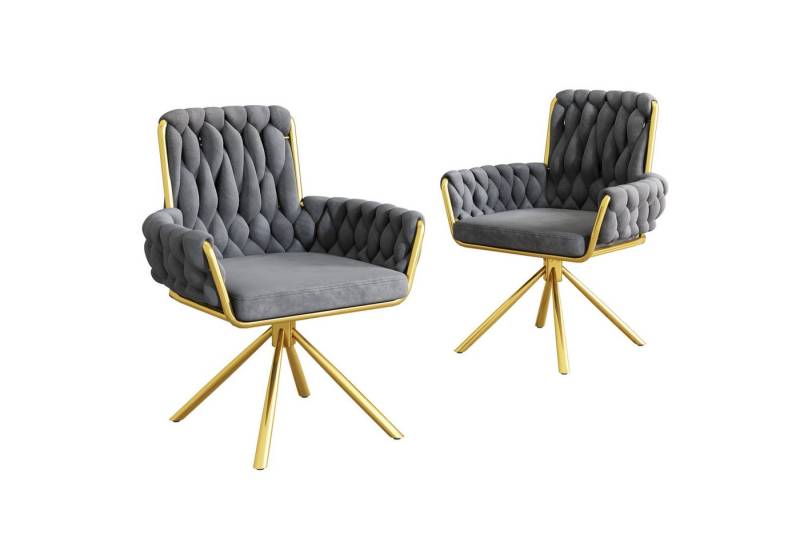 HAUSS SPOLE Esszimmerstuhl 2 St Freizeit-Drehstuhl mit vier Stützbeinen aus Metall, Samt Grau (2 St), Freizeit-Drehstuhl mit vier Stützbeinen aus Metall von HAUSS SPOLE