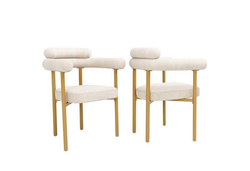 HAUSS SPOLE Esszimmerstuhl 2er Set bequeme Ringsitze für Esszimmer, Wohnzimmer, Samt Beige (2er-Set luxuriöse Esszimmerstühle mit ergonomischer Rückenlehne, weichem Wildlederbezug & stabilen goldfarbenen Metallbeinen – ideal für Esszimmer, Wohnzimmer & Büro, 2 St) von HAUSS SPOLE