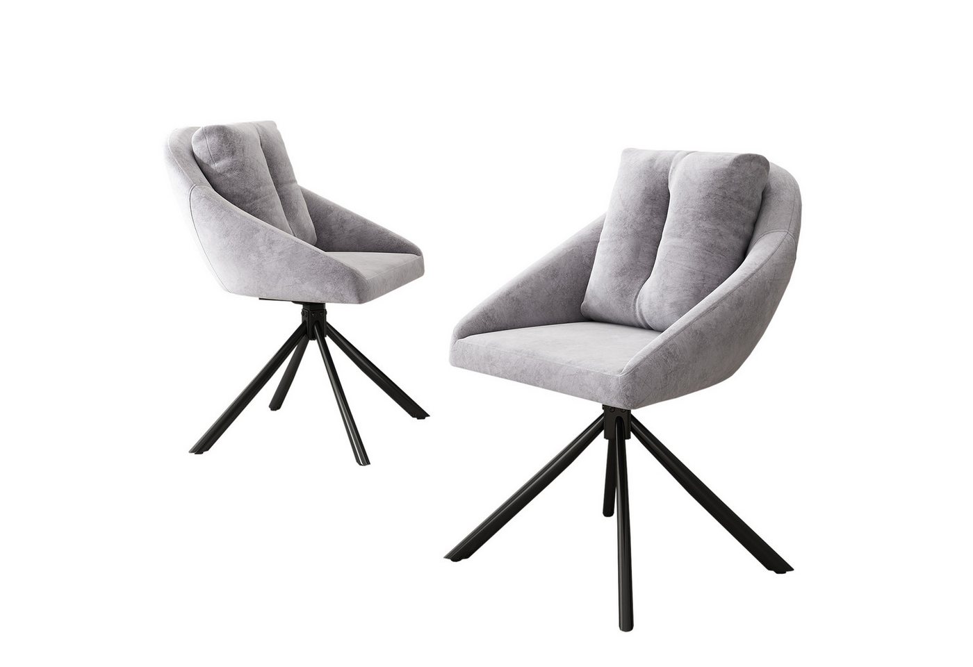 HAUSS SPOLE Esszimmerstuhl 2er Set drehbarer Esszimmerstuhl, ergonomisches Design Samt Grau (Polsterstuhl, 2 St), drehbarer Esszimmerstuhl aus atmungsaktiver Samtstoff von HAUSS SPOLE