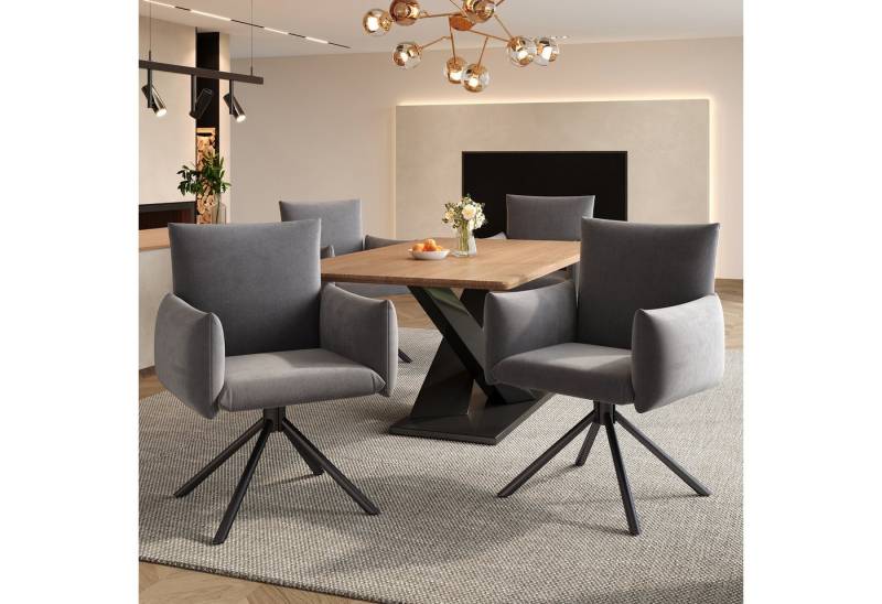 HAUSS SPOLE Esszimmerstuhl 2er Set mit 4 Metallbeinen, 360° Drehstuhl, Wohnzimmer Samt, Grau (Wohnzimmerstuhl, Küchenstuhl, Drehstuhl, 2 St), 360° Lässiger Drehstuhl von HAUSS SPOLE