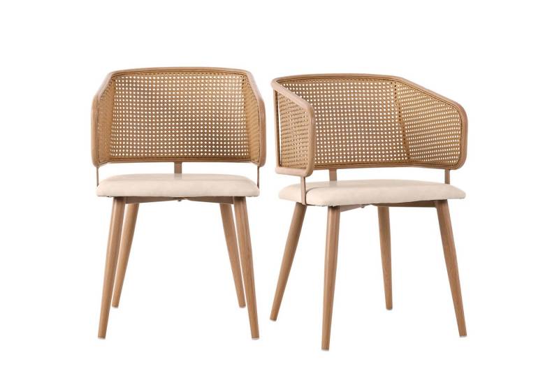 HAUSS SPOLE Esszimmerstuhl 2er Set mit Rattan-Rückenlehne, Sitzkissen aus PU für Wohnzimmer (Polsterstühle, Wohnzimmerstuhl, Küchenstuhl, 2 St), mit PE-Rattan von HAUSS SPOLE