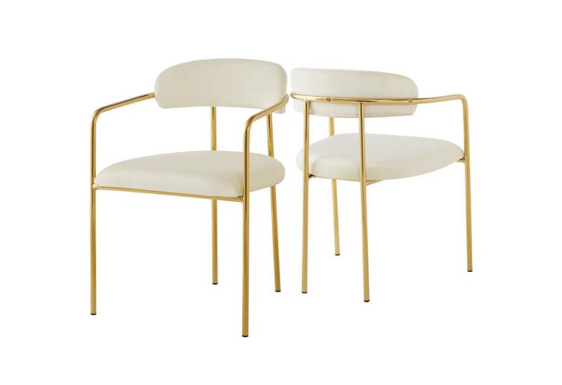 HAUSS SPOLE Esszimmerstuhl 2er ergonomischer Schminkstuhl aus Samt mit Eisenbeine, Beige (2 St), modernes Design von HAUSS SPOLE