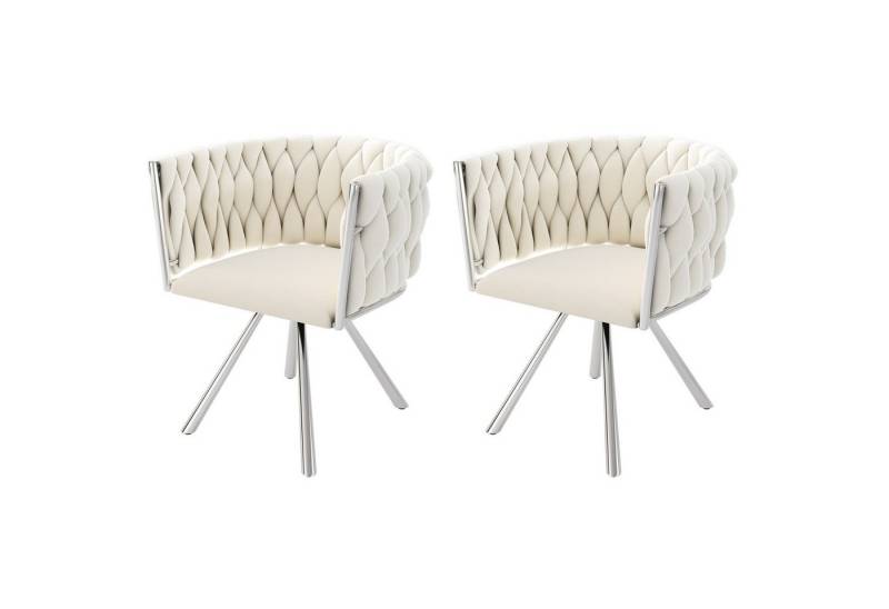 HAUSS SPOLE Esszimmerstuhl 2er set, Drehstuhl mit vier Stützbeinen aus Metall, Beige Samt (Polsterstuhl, Wohnzimmerstuhl, Küchenstuhl, Drehstuhl, 2 St), mit vier Stützbeinen aus Metall von HAUSS SPOLE