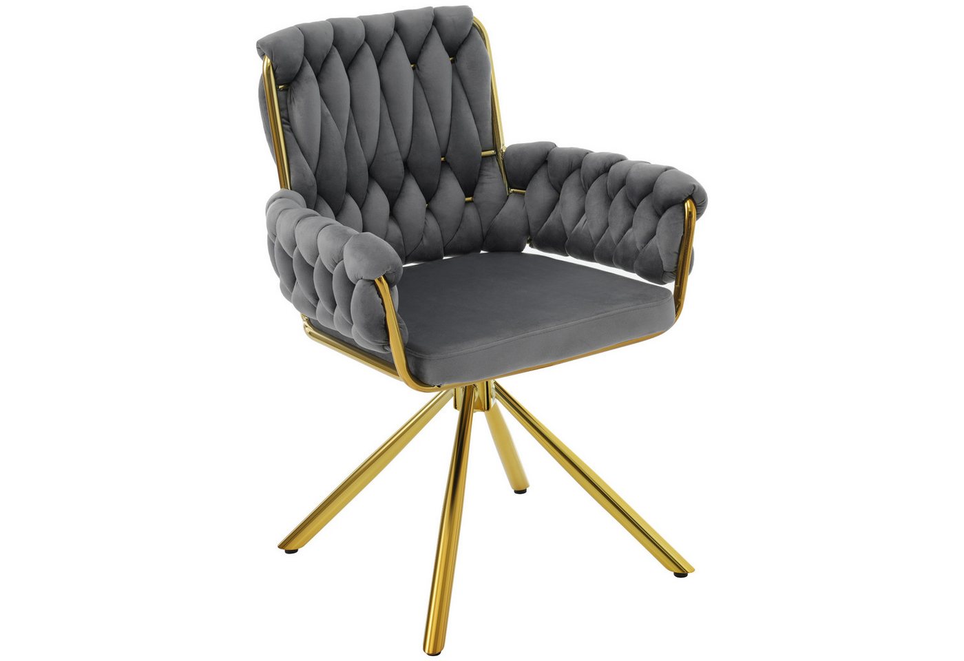 HAUSS SPOLE Esszimmerstuhl 4 St Freizeit-Drehstuhl mit vier Stützbeinen aus Metall, Samt Grau (4 St) von HAUSS SPOLE