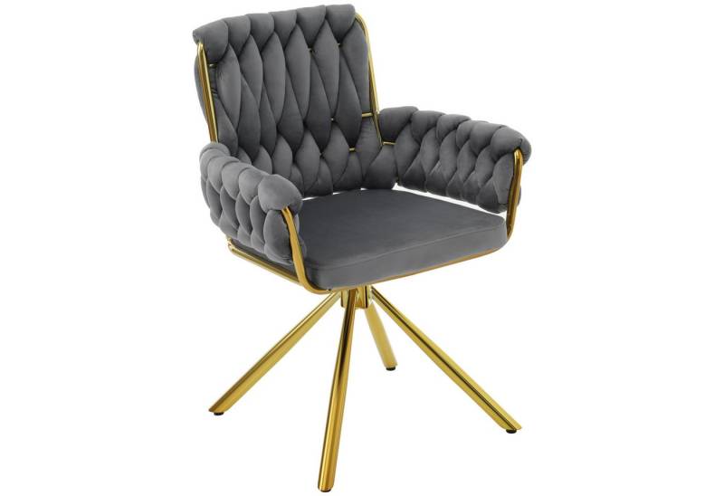 HAUSS SPOLE Esszimmerstuhl 4 St Freizeit-Drehstuhl mit vier Stützbeinen aus Metall, Samt Grau (4 St) von HAUSS SPOLE