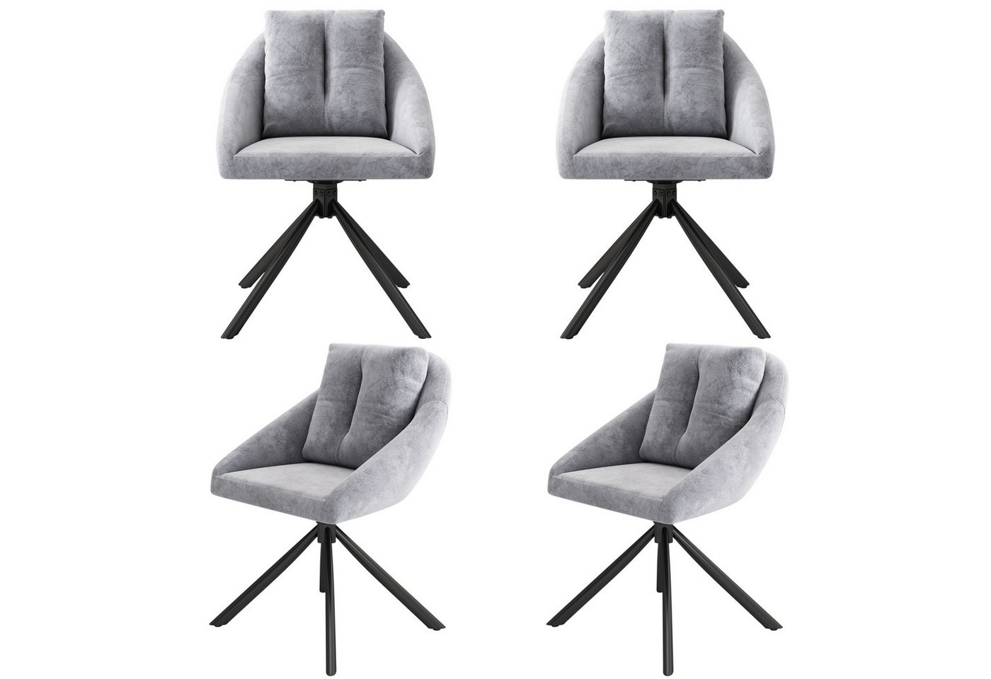 HAUSS SPOLE Esszimmerstuhl 4er Set drehbarer Esszimmerstuhl, ergonomisches Design Samt Grau (Polsterstuhl, 4 St), drehbarer Esszimmerstuhl aus atmungsaktiver Samtstoff von HAUSS SPOLE