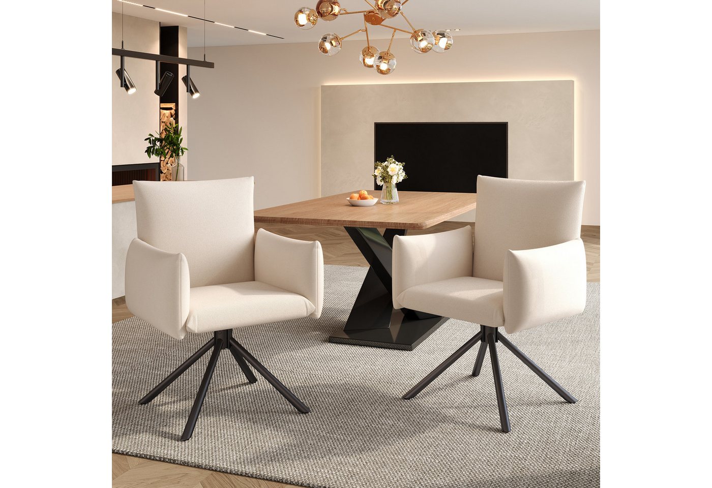 HAUSS SPOLE Esszimmerstuhl 4er Set mit 4 Metallbeinen, 360° Drehstuhl, Wohnzimmer Leinen, Beige (Wohnzimmerstuhl, Küchenstuhl, Drehstuhl, 4 St), 360° Lässiger Drehstuhl von HAUSS SPOLE
