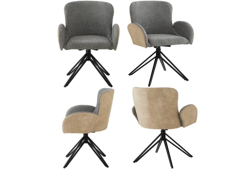 HAUSS SPOLE Esszimmerstuhl 4er mit schwarzen Eisenbeine, ergonomischer 360-Grad-Drehstuhl Grau (4 St) von HAUSS SPOLE