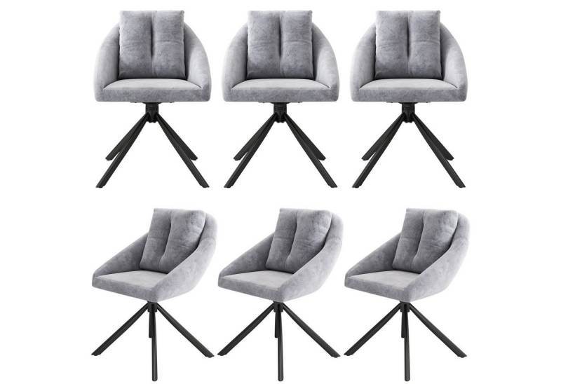 HAUSS SPOLE Esszimmerstuhl 6er Set drehbarer Esszimmerstuhl, ergonomisches Design Samt Grau (Polsterstuhl, 6 St), drehbarer Esszimmerstuhl aus atmungsaktiver Samtstoff von HAUSS SPOLE