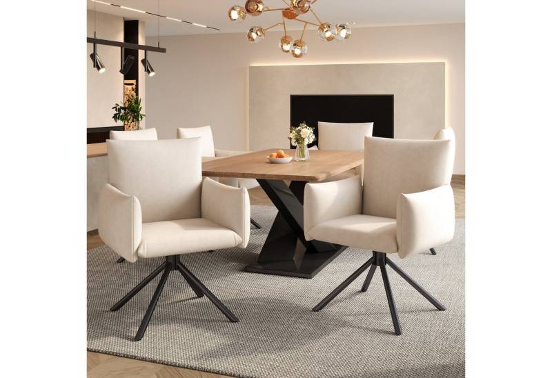 HAUSS SPOLE Esszimmerstuhl 6er Set mit 4 Metallbeinen, 360° Drehstuhl, Wohnzimmer Samt, Beige (Wohnzimmerstuhl, Küchenstuhl, Drehstuhl, 6 St), 360° Lässiger Drehstuhl von HAUSS SPOLE