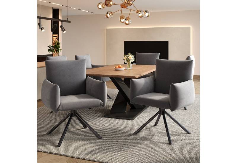 HAUSS SPOLE Esszimmerstuhl 6er Set mit 4 Metallbeinen, 360° Drehstuhl, Wohnzimmer Samt, Grau (Wohnzimmerstuhl, Küchenstuhl, Drehstuhl, 6 St), 360° Lässiger Drehstuhl von HAUSS SPOLE