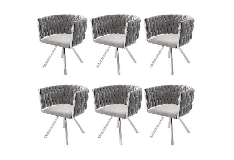 HAUSS SPOLE Esszimmerstuhl 6er set, Drehstuhl mit vier Stützbeinen aus Metall, Grau Samt (Polsterstuhl, Wohnzimmerstuhl, Küchenstuhl, Drehstuhl, 6 St), mit vier Stützbeinen aus Metall von HAUSS SPOLE