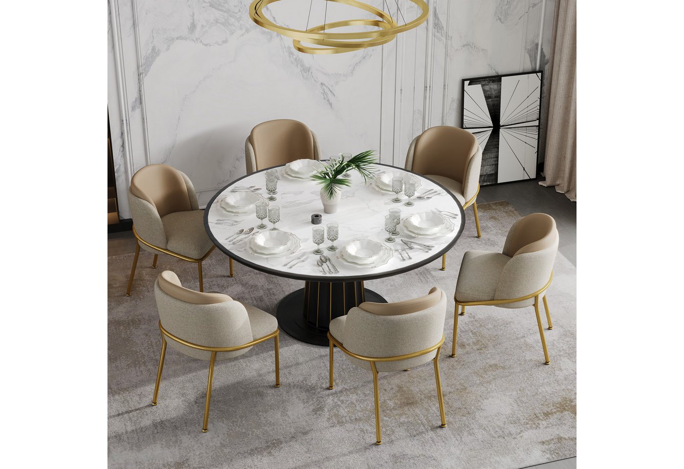 HAUSS SPOLE Esszimmerstuhl 6er-set Küchenstühle Relaxsessel mit Verstellbare Füße,Polsterstuhl (Eleganter Esszimmerstuhl mit ergonomischer Rückenlehne und verstellbaren Füßen – Massivholzrahmen, Anti-Kipp-Design, nordisches Design für Büro., 6 St), mit Schrägstuhlbein und Verstellbare Füße von HAUSS SPOLE