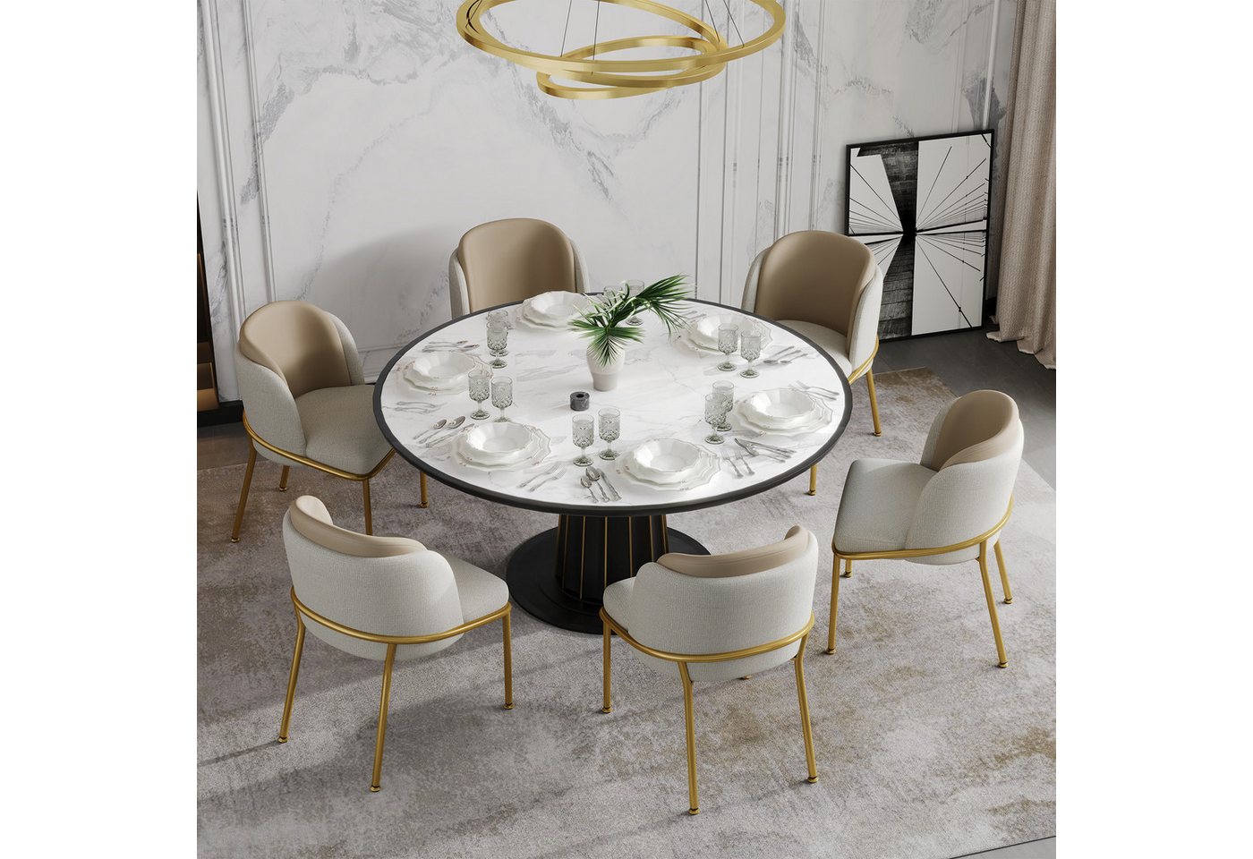 HAUSS SPOLE Esszimmerstuhl 6er-set Küchenstühle Relaxsessel mit Verstellbare Füße,Polsterstuhl (Eleganter Esszimmerstuhl mit ergonomischer Rückenlehne und verstellbaren Füßen – Massivholzrahmen, Anti-Kipp-Design, nordisches Design für Büro., 6 St), mit Schrägstuhlbein und Verstellbare Füße von HAUSS SPOLE