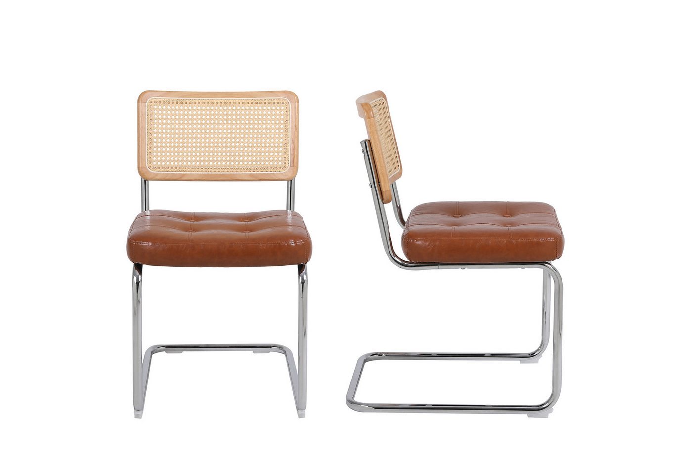 HAUSS SPOLE Esszimmerstuhl Esszimmerstühle 2er Set Sessel Rattan-Esszimmerstühle (Akzentstühle Rattan Esszimmerstühle Set von 2), gepolsterte getuftete Kunstleder von HAUSS SPOLE