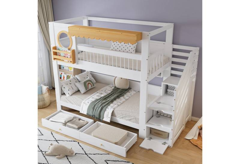 HAUSS SPOLE Etagenbett 90x200 mit Schubladen,Kinderbett Bettgestell mit Regale&Stauraumtreppe (mit Treppenschrank und Aufbewahrungsschubladen, Mit mit einer Reihe von 2 Meter langen Regalen, Seitliche Ablage, 90x200cm), ohne Matratze HAUSS SPOLE Etagenbett 90x200 mit Schubladen,Kinderbett Bettgestell mit Regale&Stauraumtreppe (mit Treppenschrank und Aufbewahrungsschubladen, Mit mit einer Reihe von 2 Meter langen Regalen, Seitliche Ablage, 90x200cm), ohne Matratze von HAUSS SPOLE