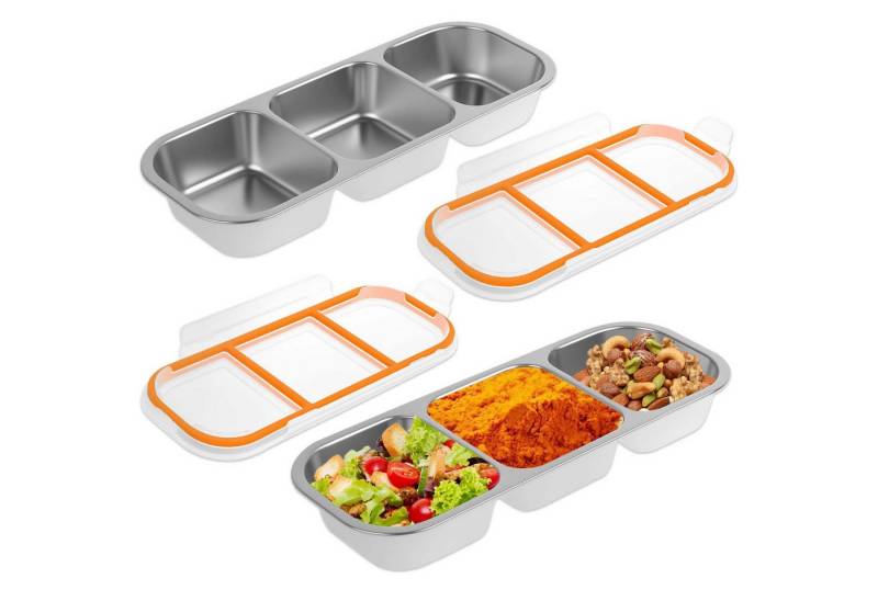 HAUSS SPOLE Frischhaltedose Vorratsdosen mit Fächern Leckageverhinderung Tiefkühldosen, Edelstahl, (Robuster Edelstahl 304 für sichere Aufbewahrung ohne Geruchsaufnahme, 2-tlg., Leicht zu reinigen spülmaschinengeeignet stapelbar), für Schule Büro Picknick und vielseitige Lebensmittelaufbewahrung von HAUSS SPOLE