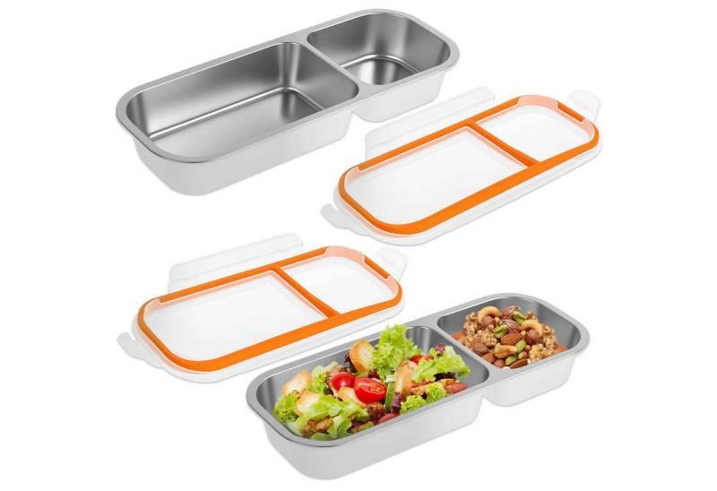 HAUSS SPOLE Frischhaltedose Vorratsdosen mit Fächern Leckageverhinderung Tiefkühldosen, Edelstahl, (Robuster Edelstahl 304 für sichere Aufbewahrung ohne Geruchsaufnahme, 2-tlg., Leicht zu reinigen spülmaschinengeeignet stapelbar), für Schule Büro Picknick und vielseitige Lebensmittelaufbewahrung von HAUSS SPOLE