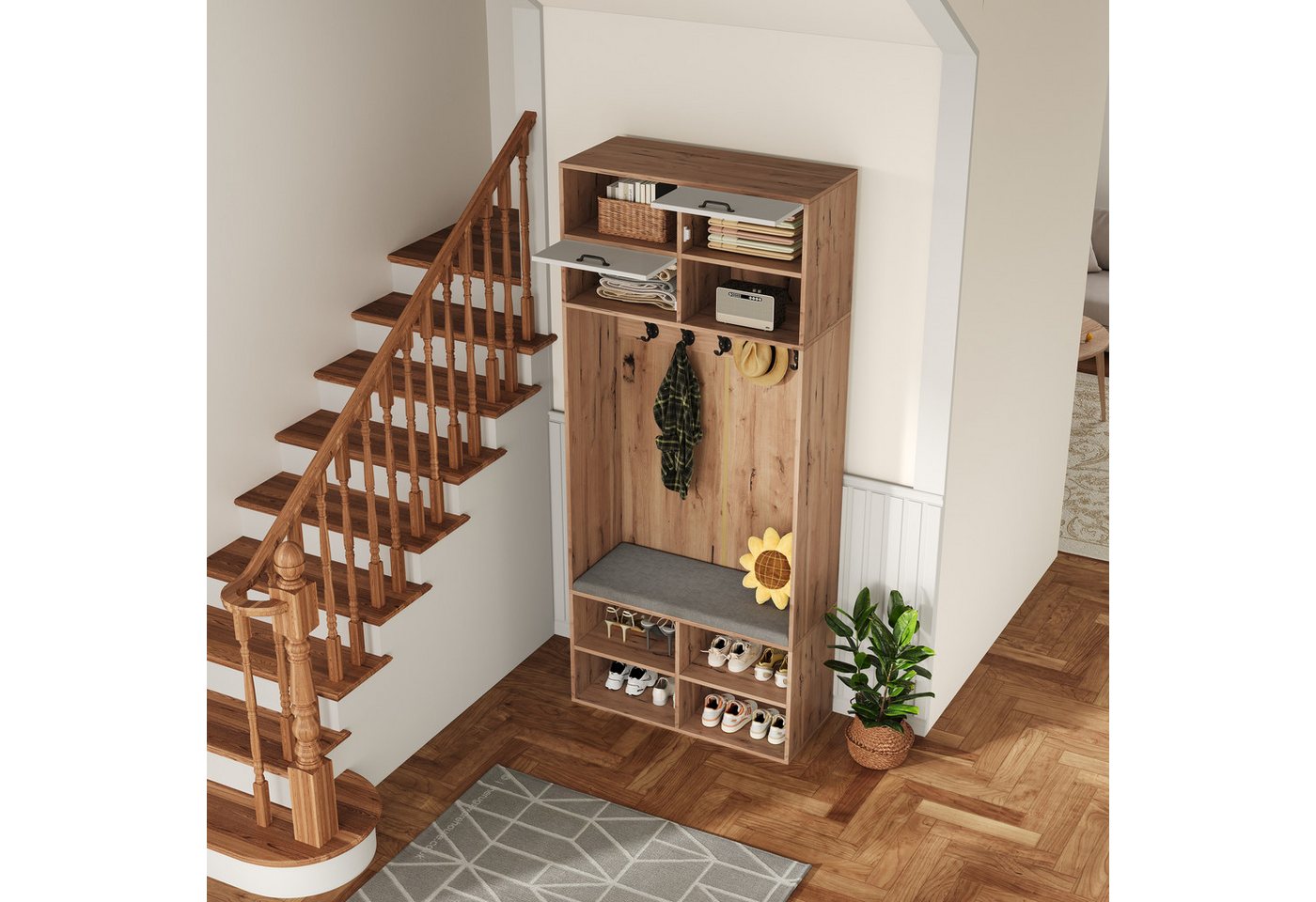 HAUSS SPOLE Garderoben-Set Flurgarderobe mit Sitzbank und Haken Schuhschrank Schuhkipper HAUSS SPOLE Garderoben-Set Flurgarderobe mit Sitzbank und Haken Schuhschrank Schuhkipper von HAUSS SPOLE