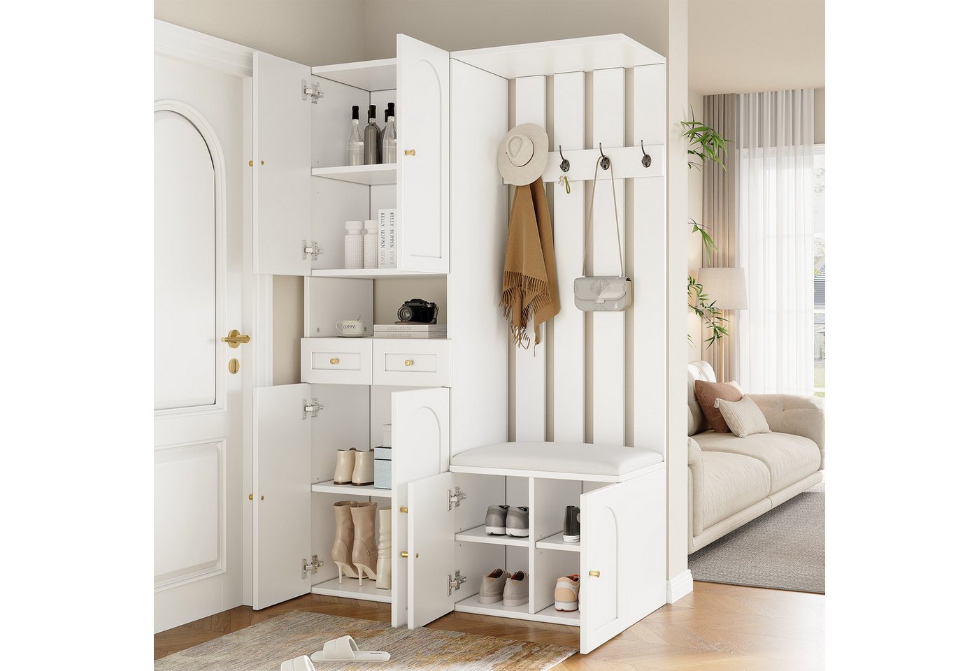 HAUSS SPOLE Garderoben-Set Garderobenschrank mit Haken Flurschrank mit Schuhbank Wandgarderobe von HAUSS SPOLE