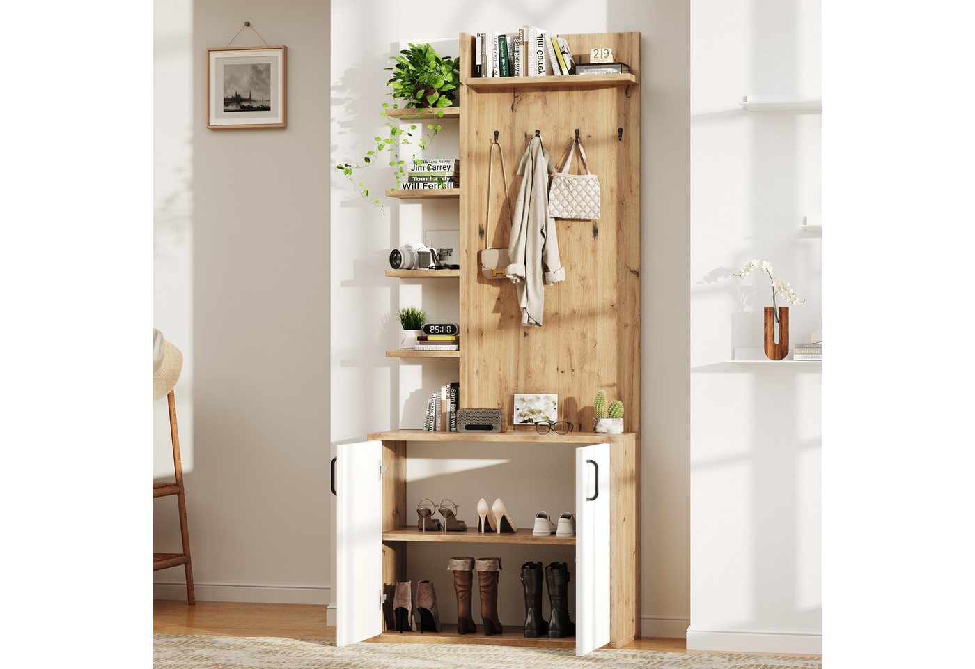 HAUSS SPOLE Garderoben-Set mit Garderobe, Schuhaufbewahrung, Flurausstattung mit Kleiderhaken, (Stauraumschränken, 1-St., Flurausstattung mit Kleiderhaken), Flurschrank mit 5-lagiger Stauraumeinteilung von HAUSS SPOLE