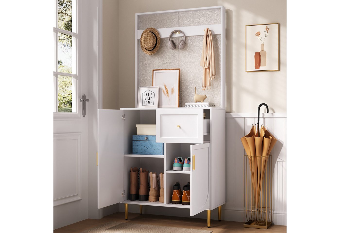 HAUSS SPOLE Garderoben-Set mit Kleiderhaken,Garderoben Wandgarderoben mit Schubladen®al, (Flurgarderobe, 1-St., Verstellbare Einlegeböden), MDF, 80 x 175,5 x 35 cm von HAUSS SPOLE