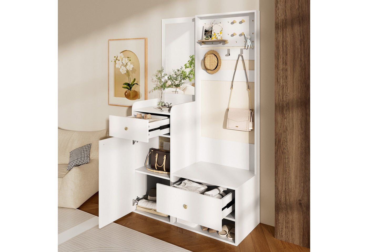 HAUSS SPOLE Garderoben-Set mit Spiegel,Garderobenschrank Flurgarderobe mit Haken®alen, (1-St) von HAUSS SPOLE